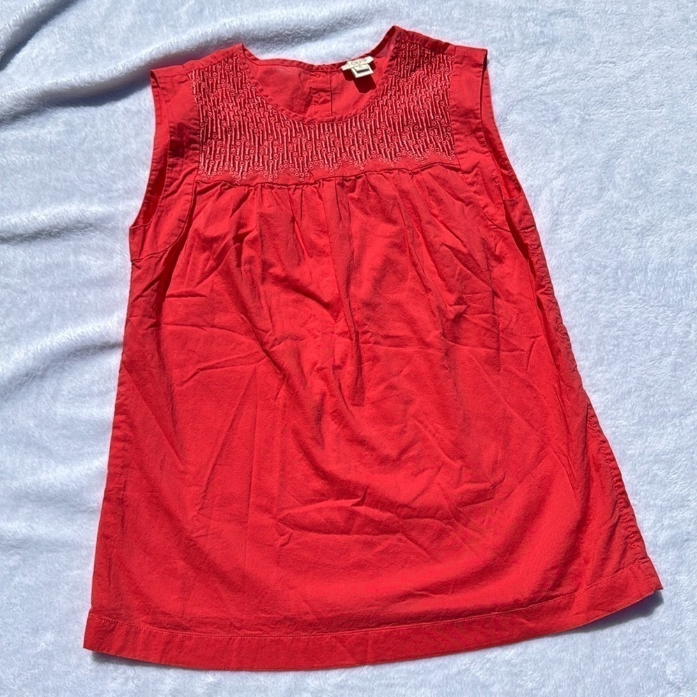 J Crew Tank Top Women’s 0 Coral orange Cotton Yoked Sleeveless Lined Embroidered